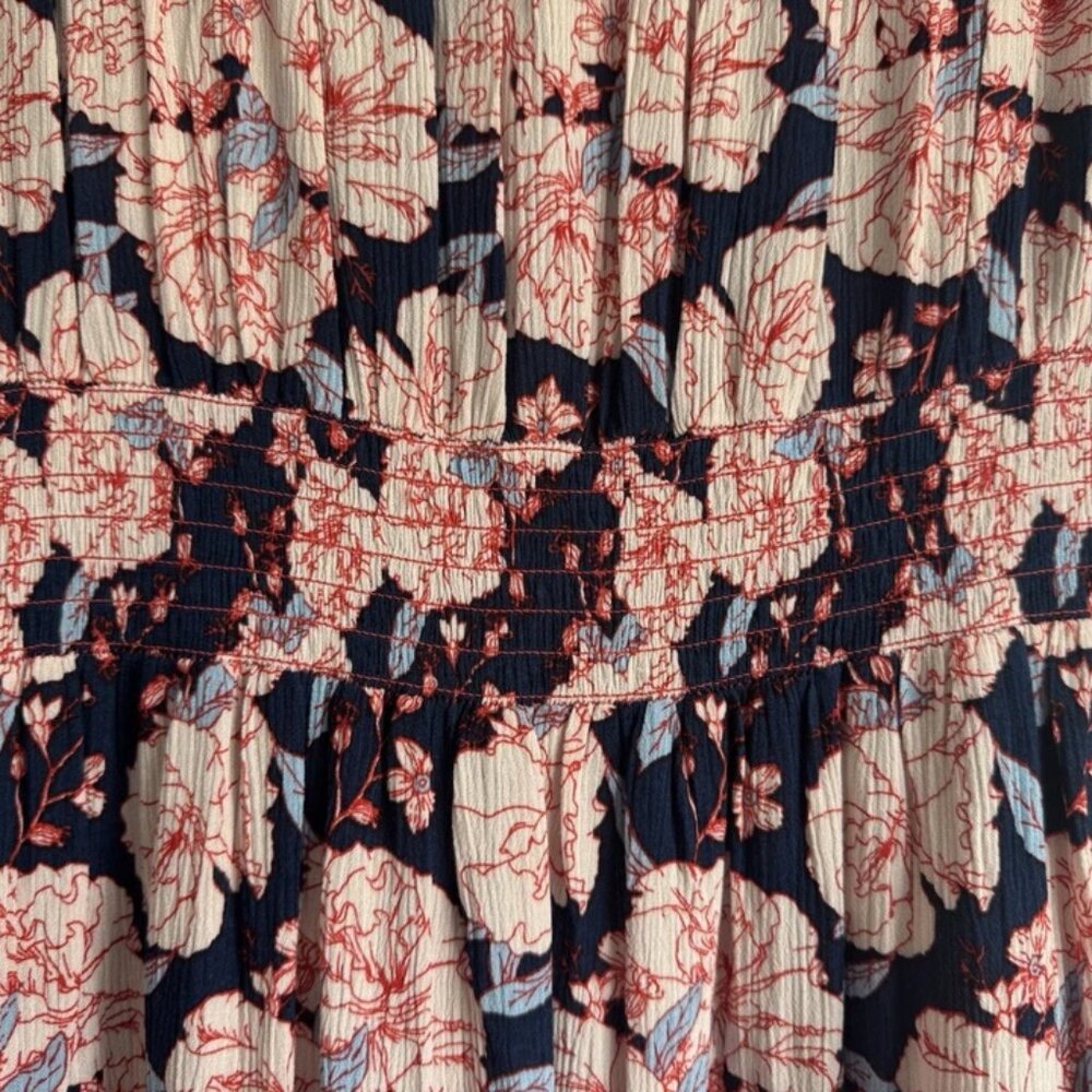 NWT! Knox Rose Women Dress Red Blue Floral Boho Maxi Short Sleeve Peasant - Picture 5 of 6